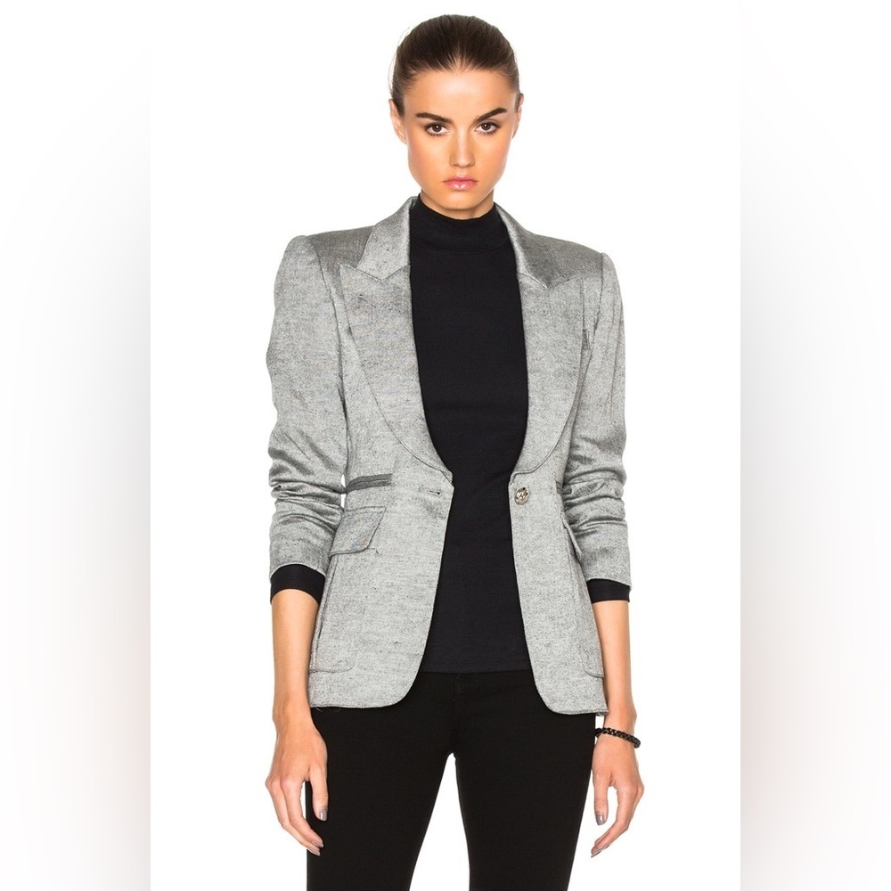 SMYTHE Peaked Lapel Inverted Pleat Pocket Blazer in Shark